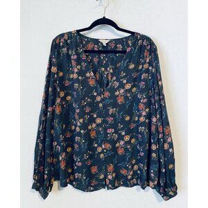 Lucky Brand Top Womens 2X Gray Floral V Neck Modal Hippie Peasant Boho Flowy